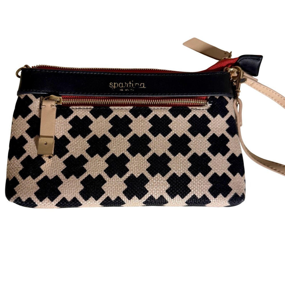Spartina 449 Black White Patterned Small Wristlet‎ Bag